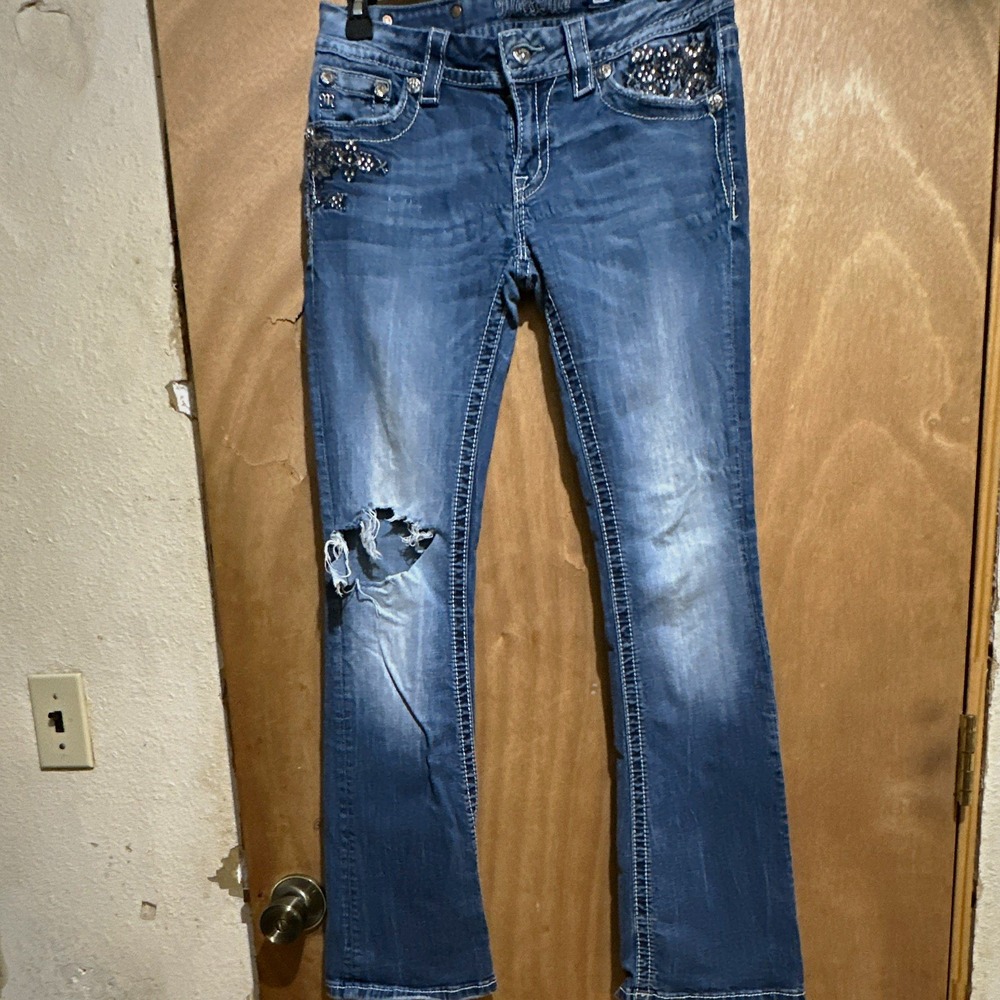 Miss Me Womens Bootcut Blue Denim Jeans Size 27 Rhinestone Stretch